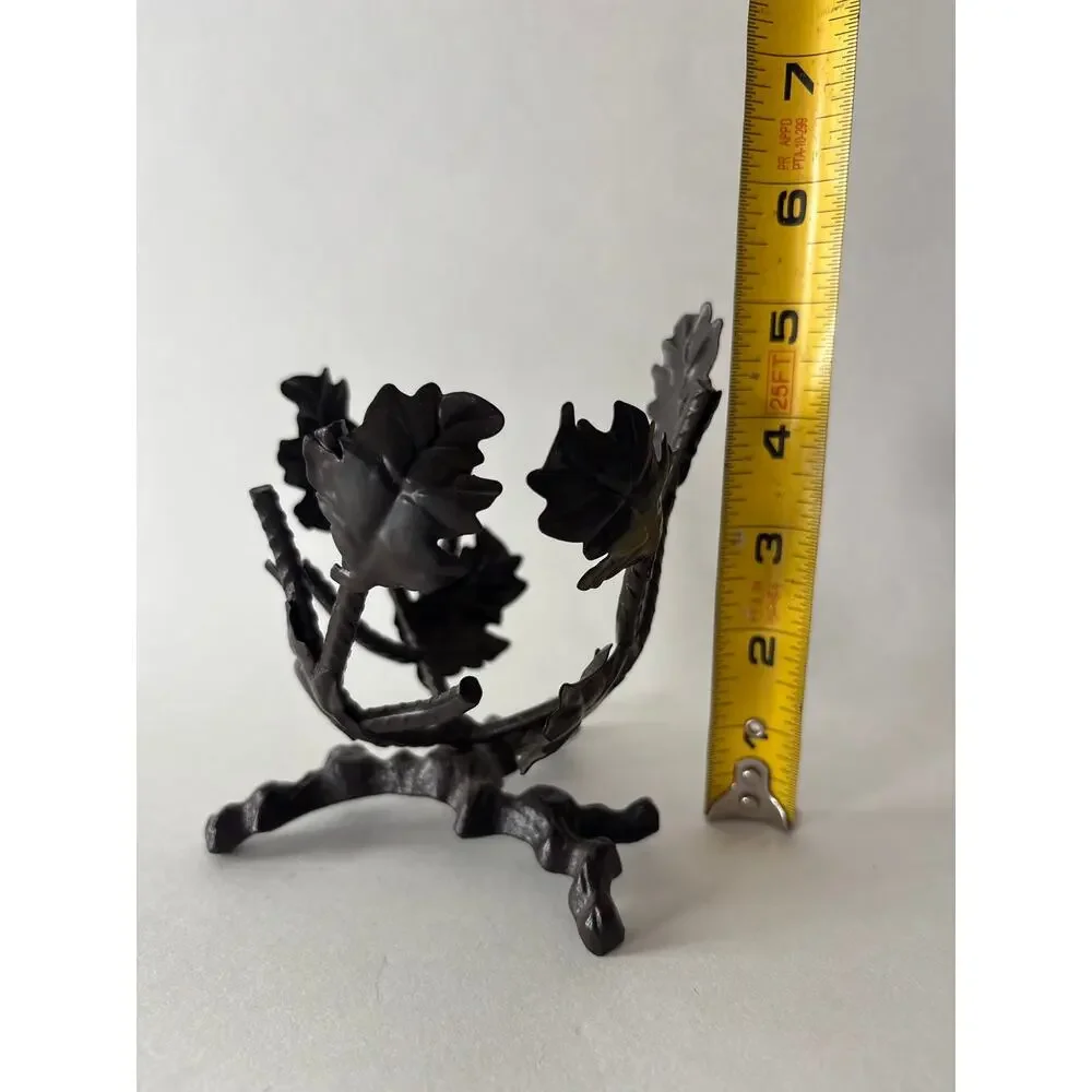 Vintage Twisted Metal Leaf Candle Holder Brutalist Rustic Sculptural 5”